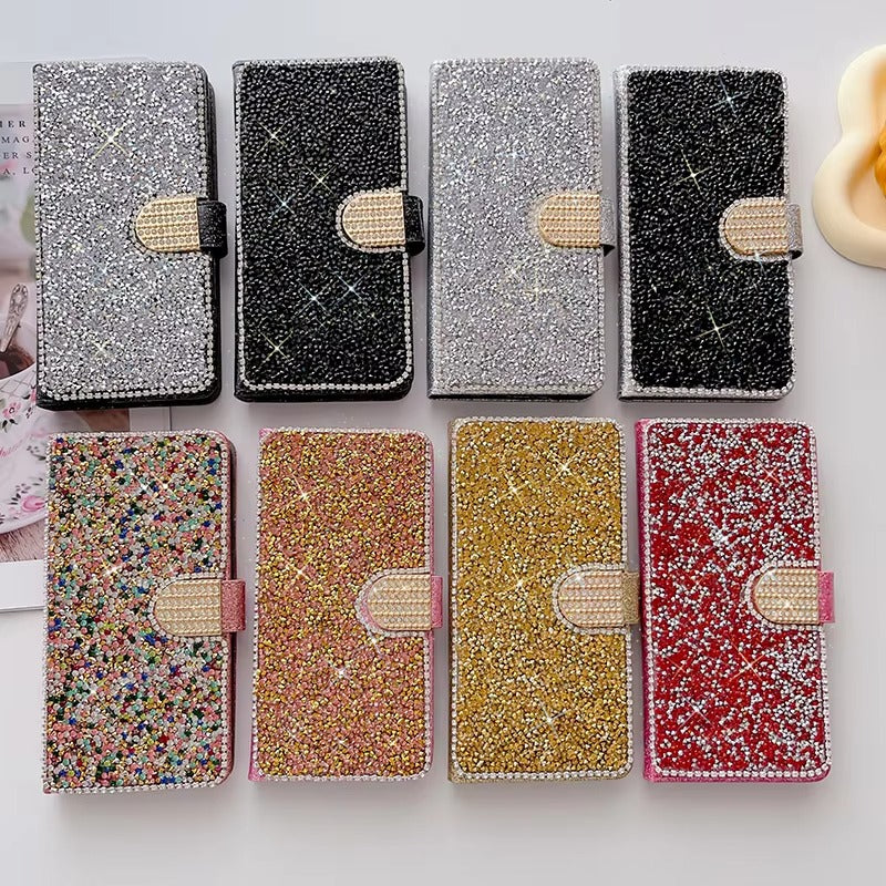 Luxury Apple iPhone Case, MagSafe Compatible, Camera Lens and Screen Protection, Ultra Thin, Shockproof, Magnetic, Full All Around Protection, Glitter Leather Wallet Cover