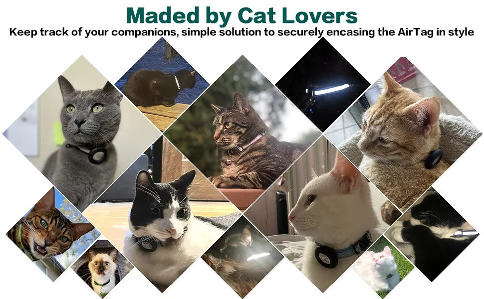 Premium Reflective Cat Collar with AirTag Holder – Adjustable Breakaway Design with Bell for Kittens and Small Pets 0.4" Wide