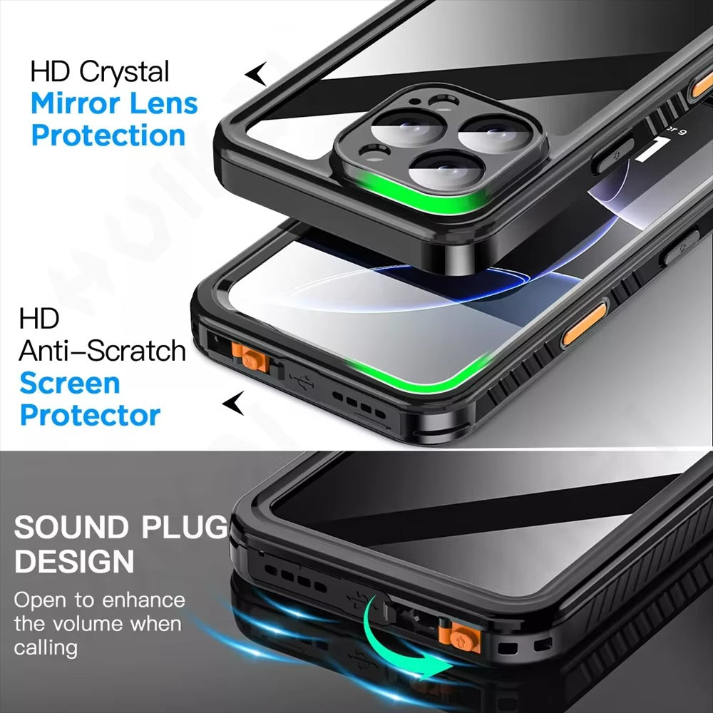 Luxury Apple iPhone Case MagSafe Compatible, Camera Lens & Screen Protection, Ultra Thin Shockproof Magnetic Full All Around Protection Cover with IP68 Metal Underwater Design