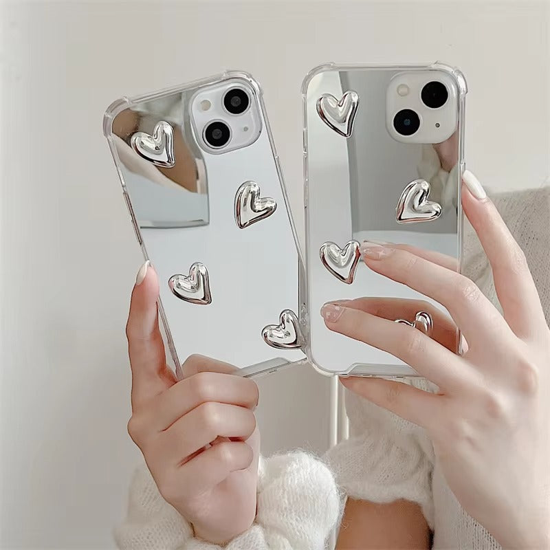 Luxury Apple iPhone Case, MagSafe Compatible, Camera Lens and Screen Protection, Ultra Thin, Shockproof, Magnetic, Full All Around Protection, Bow Heart Mirror Cover