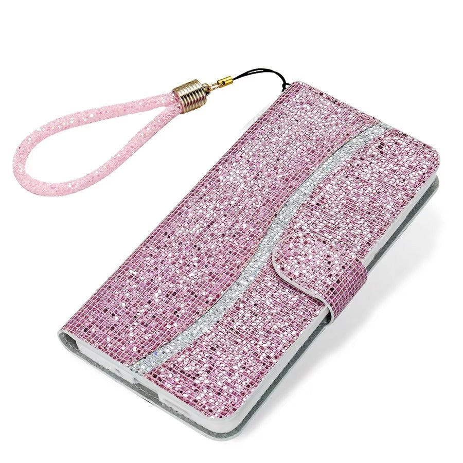 Luxury Apple iPhone Case, MagSafe Compatible, Camera Lens and Screen Protection, Ultra Thin, Shockproof, Magnetic, Full All Around Protection, Glitter Wallet Strap Cover