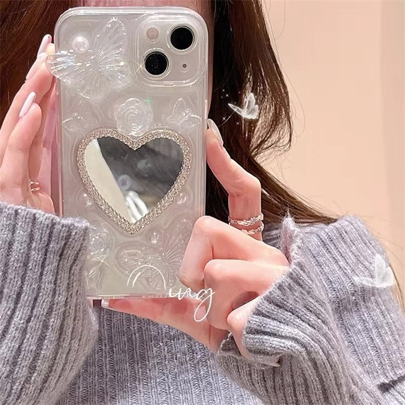 Luxury Apple iPhone Case, MagSafe Compatible, Camera Lens and Screen Protection, Ultra Thin, Shockproof, Magnetic, Full All Around Protection, Glitter Butterfly Mirror Cover