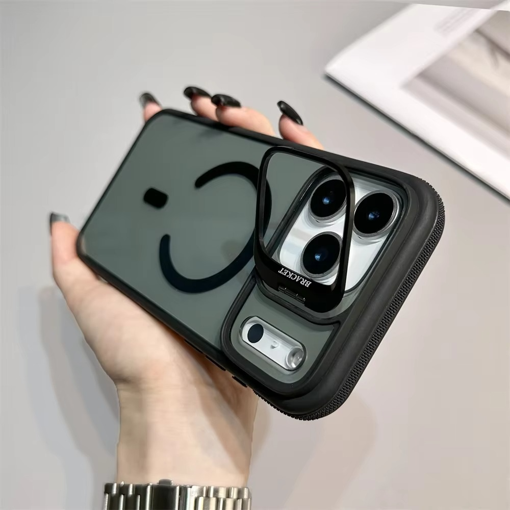 Luxury Matte Transparent iPhone Case – MagSafe Compatible Magnetic Cover with Built-in Kickstand, Shockproof Protection and Camera Lens Guard