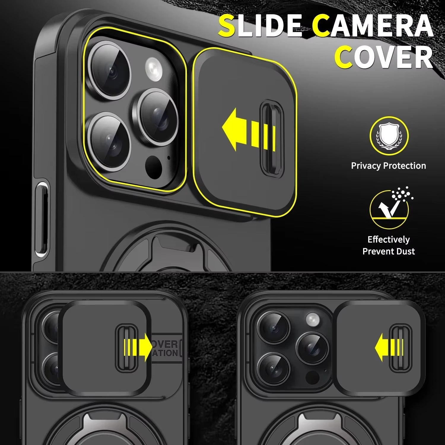 High Quality Apple iPhone Case MagSafe Compatible, Camera Lens & Screen Protection Cover with Slide Lens & Armor Bracket