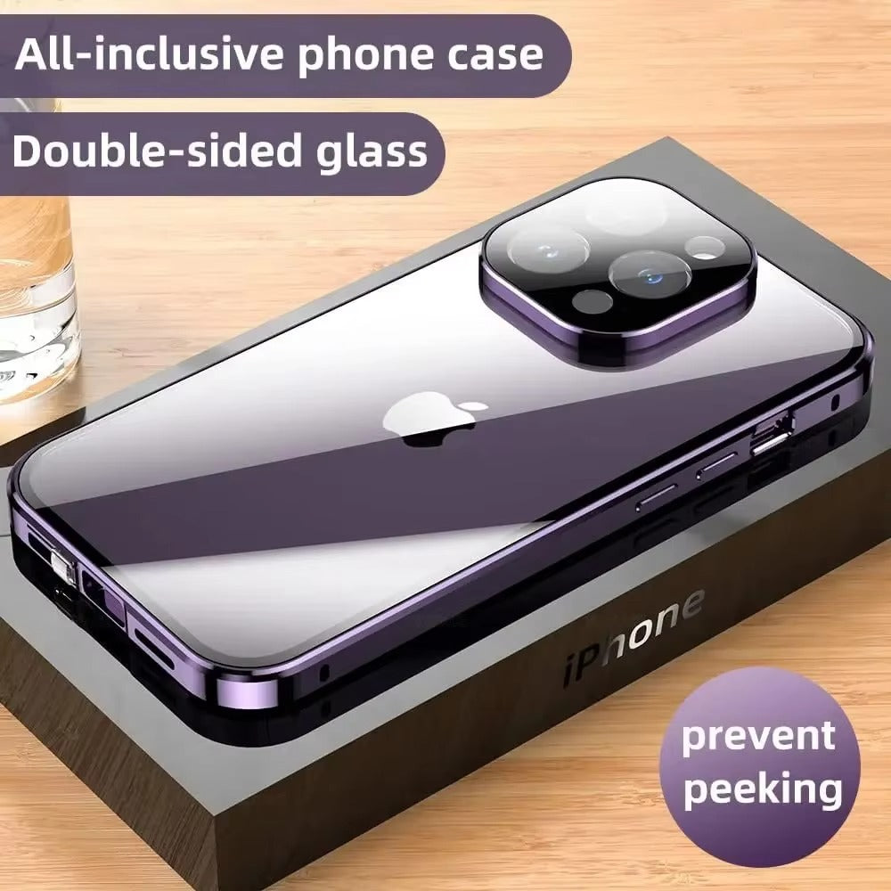 Premium Apple iPhone Case, MagSafe Compatible, Camera Lens & Screen Protection, Ultra Thin, Shockproof, Magnetic Full All Around Cover – Anti-Spy Tempered Glass Magnetic Case with Privacy Screen & Lens Protection
