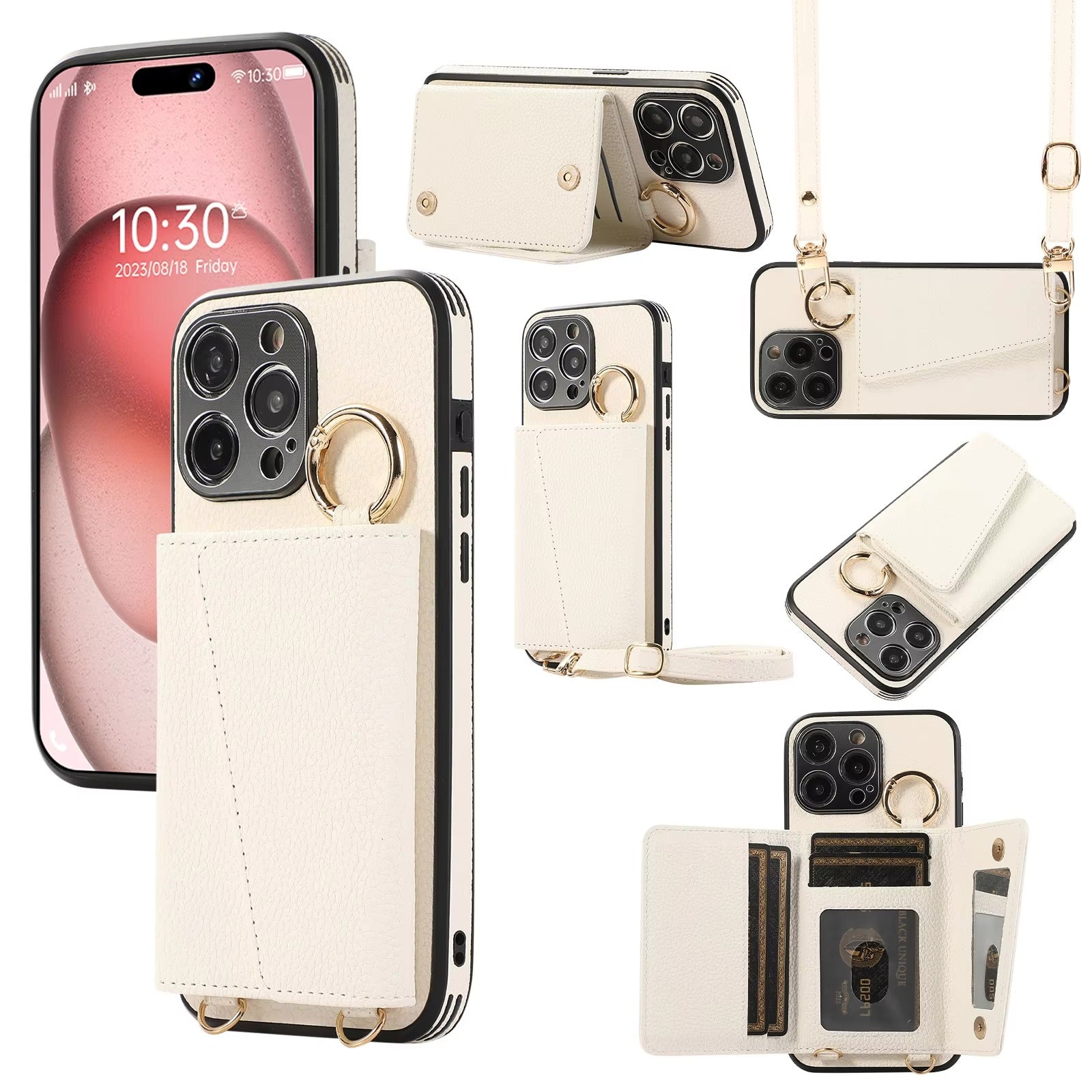 High-End Apple iPhone Case, MagSafe Compatible, Camera Lens & Screen Protection, Ultra Thin, Shockproof, Magnetic Full All Around Cover – Crossbody Leather Wallet Case with Finger Ring Buckle & Card Slots