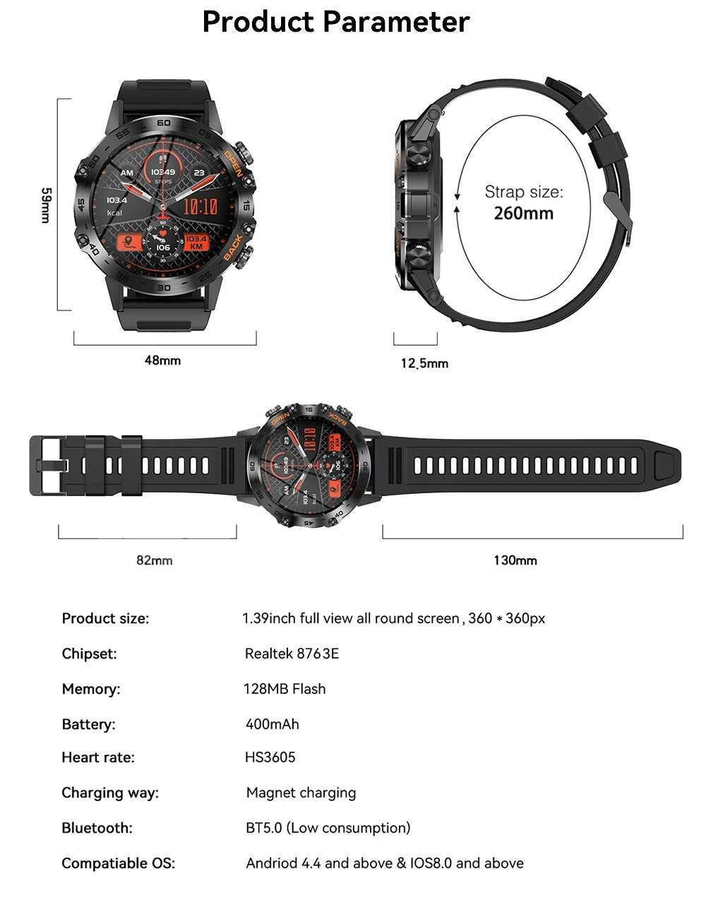 Luxury Bluetooth Call Smartwatch for iPhone – 1.39" Full Touch Fitness Tracker with Steel Band, IP67 Waterproof Health Watch