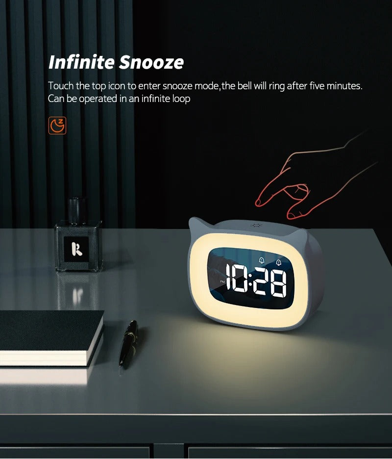 Premium Rechargeable LED Alarm Clock for iPhone Users – Touch Control Night Light, Always-On Display, 12/24H Music Desk Clock