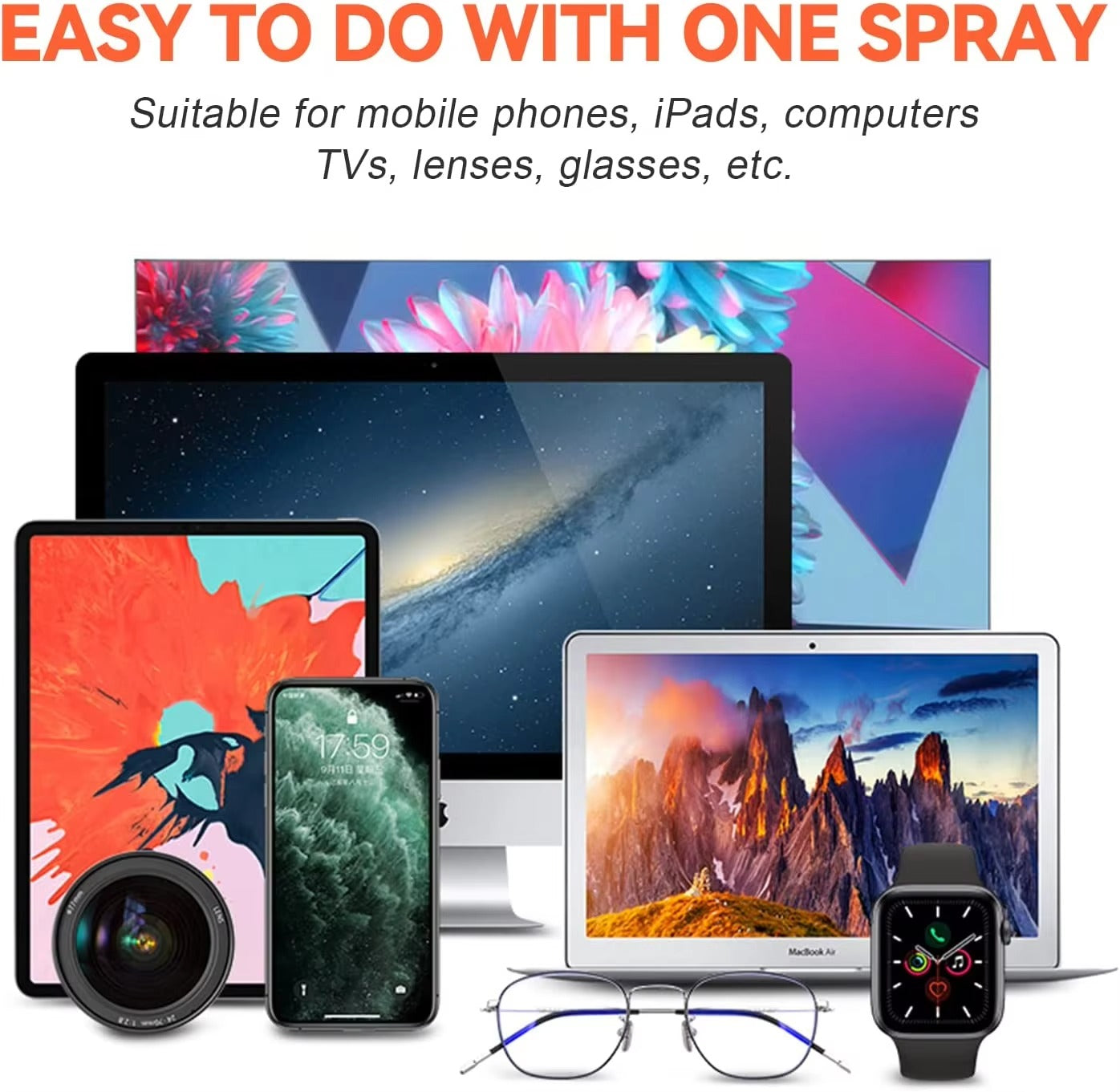 Premium, 2-in-1, Screen Cleaner Spray for Phone, Tablet, PC, iPad, Laptop, Screen Dust Remover, with Microfiber Wiper Cloth, Polish, Cleaning Tool Kit