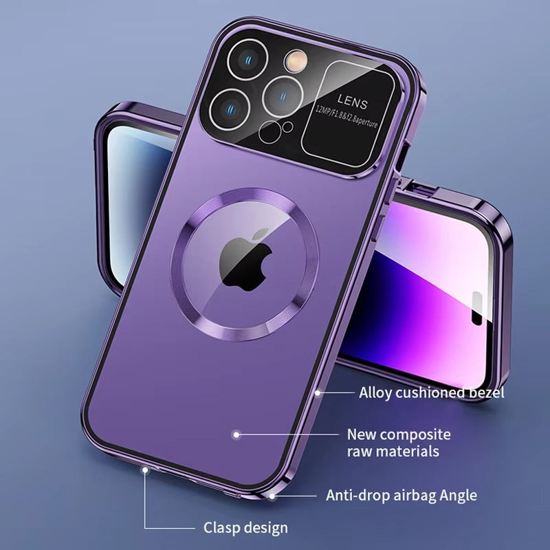 Luxury HD Glass Apple iPhone Case, MagSafe Compatible, Ultra Thin Magnetic Large Window Design and Camera Lens Shield