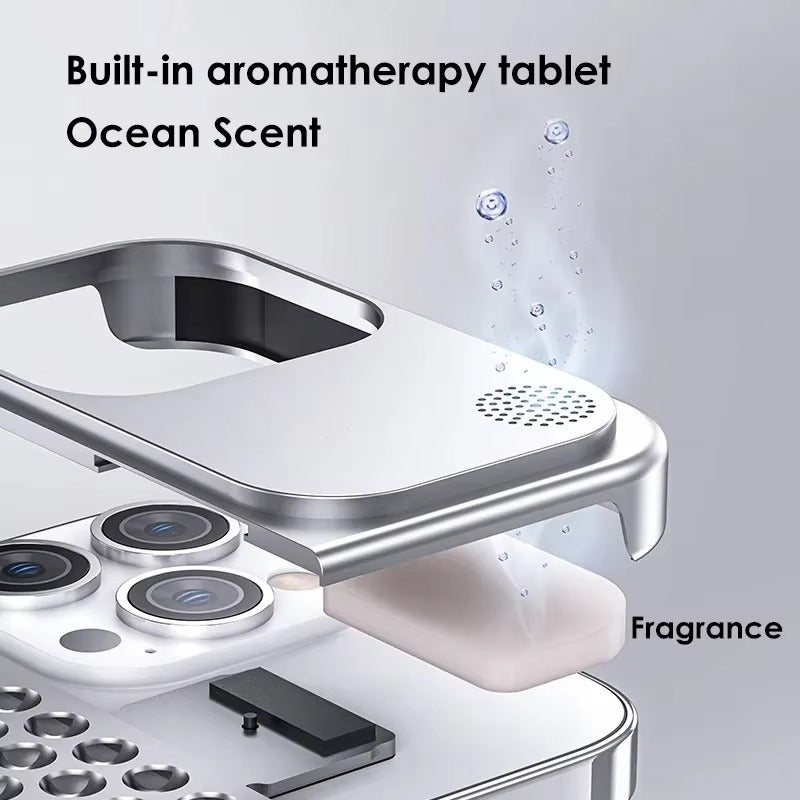 Luxury Apple iPhone Case, MagSafe Compatible, Camera Lens & Screen Protection, Ultra Thin, Shockproof, Magnetic Full All Around Cover – Aluminum Cooling Case with Heat Dissipation & Removable Fragrance Module