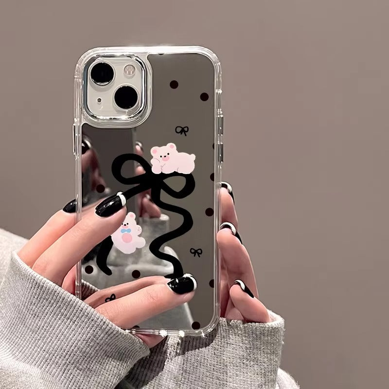 Luxury Apple iPhone Case, MagSafe Compatible, Camera Lens and Screen Protection, Ultra Thin, Shockproof, Magnetic, Full All Around Protection, Cherry Bow Mirror Cover