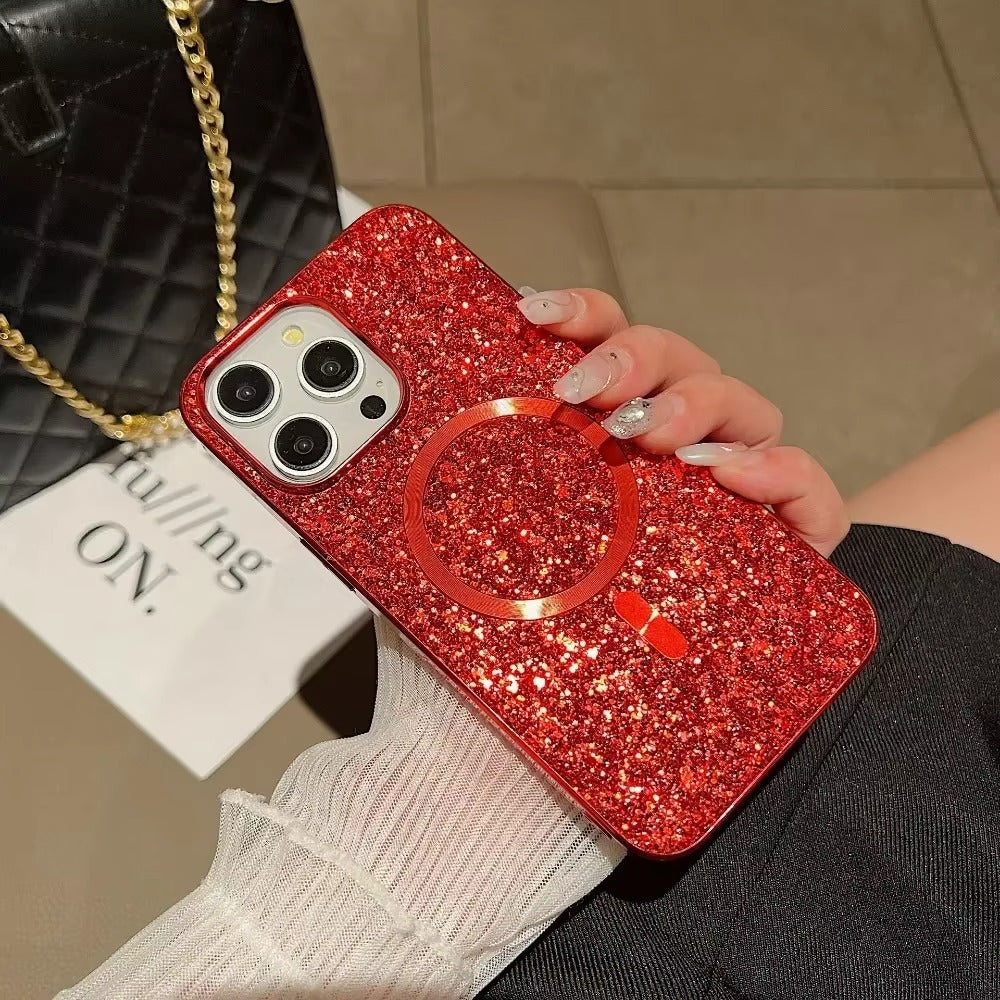 Luxury Apple iPhone Case, MagSafe Compatible, Camera Lens & Screen Protection, Ultra Thin, Shockproof, Magnetic Full All Around Cover – Bling Glitter Magnetic Case with Shockproof Protective Back for Stylish Appeal