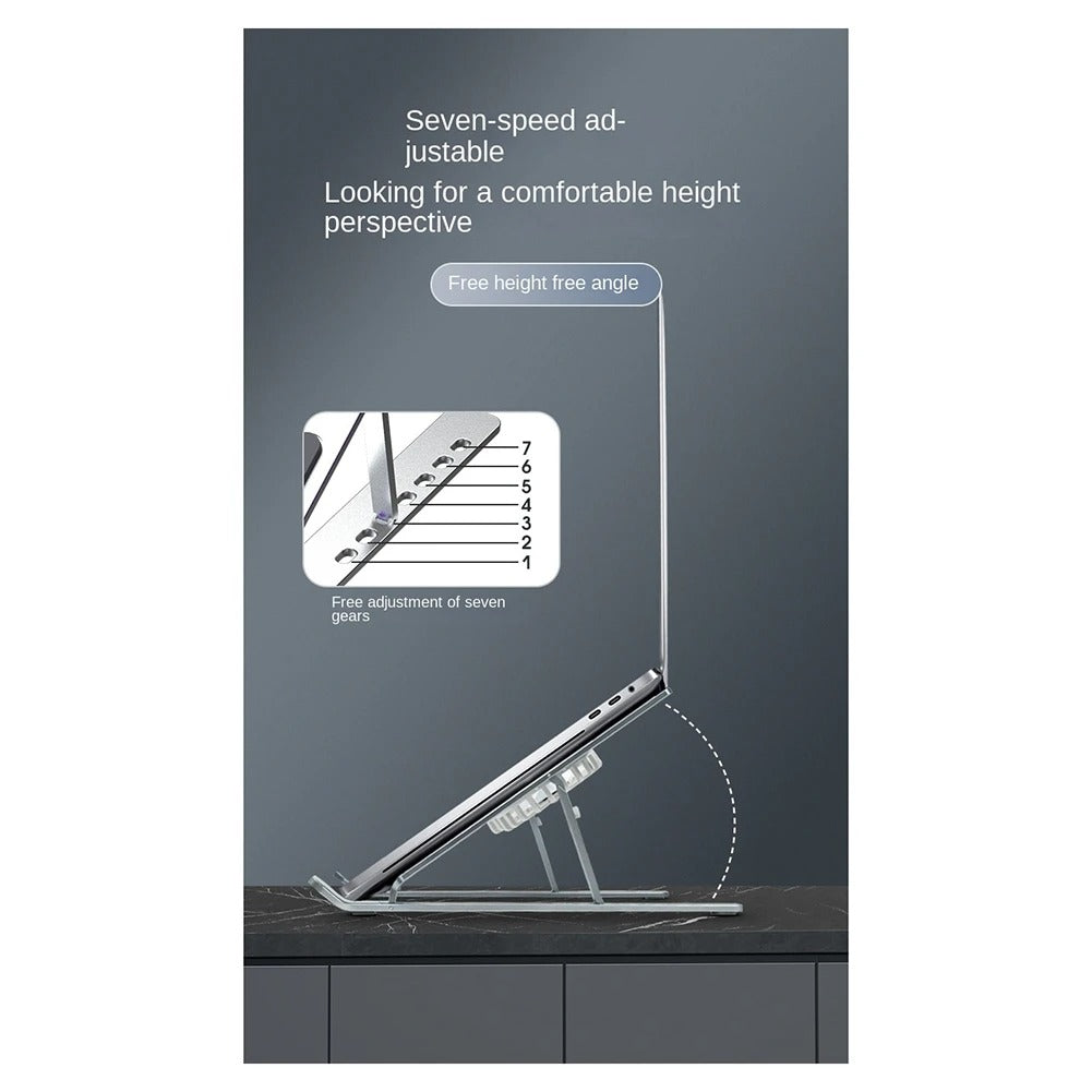 Luxury Aluminum Laptop Stand with RGB Light & Dual Cooling Fans – 7-Level Height Adjustable Notebook Holder, USB Powered, Foldable & Portable for 17" Devices