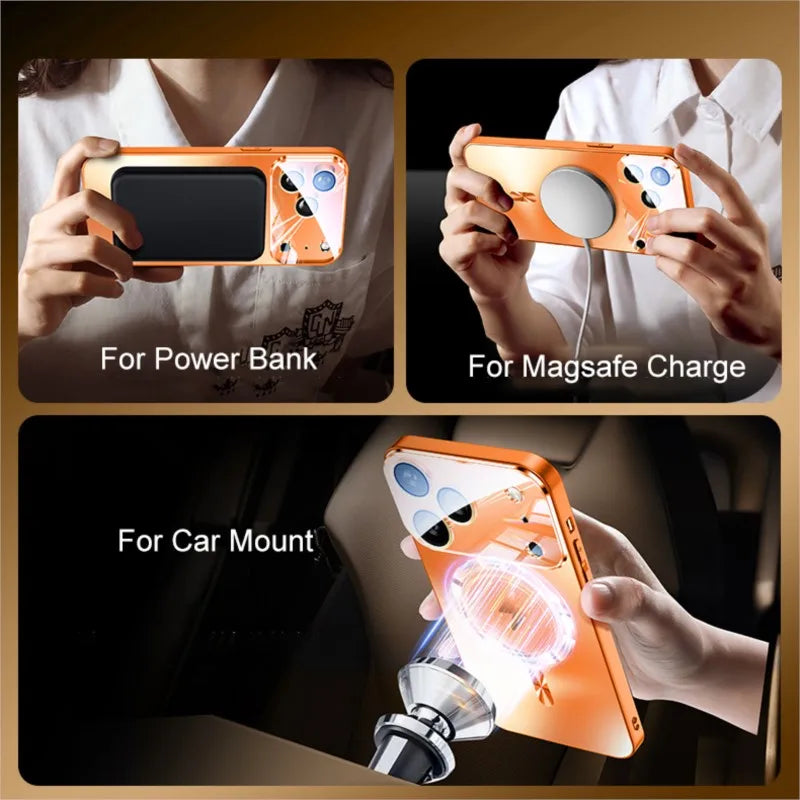 Luxury iPhone Case MagSafe Compatible Magnetic Shockproof Cover with Camera Lens Protection Ultra Thin Full Protection Hard Matte PC Protective Back
