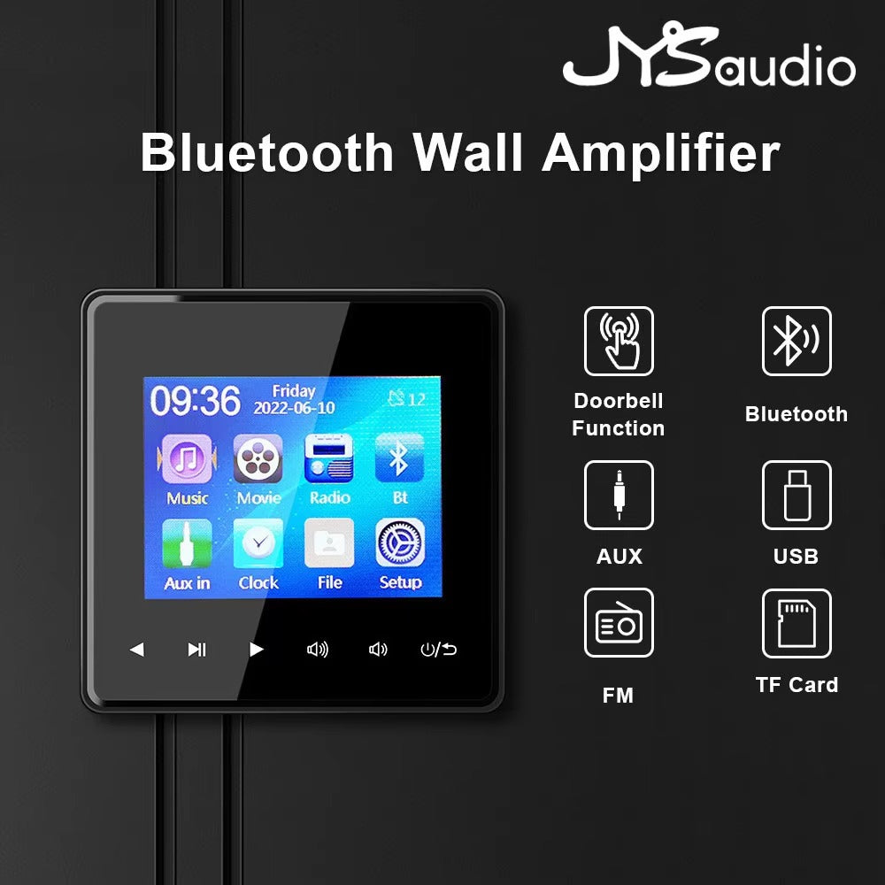 Premium Bluetooth Wall Amplifier for iPhone, 2.8" HD Touchscreen Music Control Panel, Smart Home Stereo System with FM, AUX,