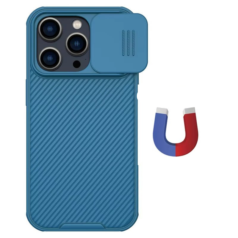 High Quality iPhone Case, MagSafe Compatible, Ultra Thin Magnetic Cover with Screen Guard Slide Camera Lens Protector Panel
