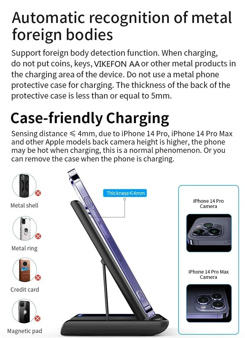 Premium 4 in 1 Wireless Charging Station with LED Light – Foldable Fast Charger Stand for Phones, Apple Watch, AirPods and Qi-Compatible Devices