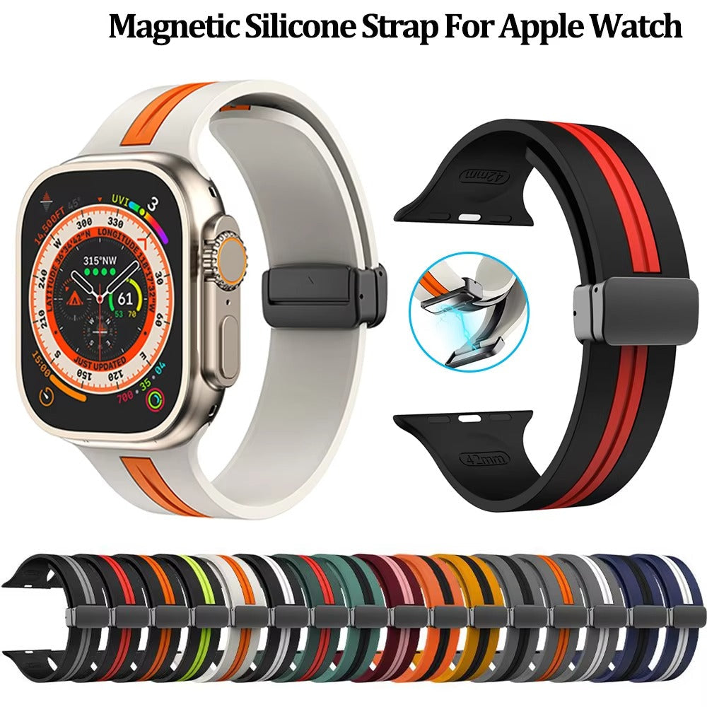 Magnetic Silicone Smartwatch Strap – Breathable Replacement Band with Snap Closure, Compatible with 38mm to 49mm Watches