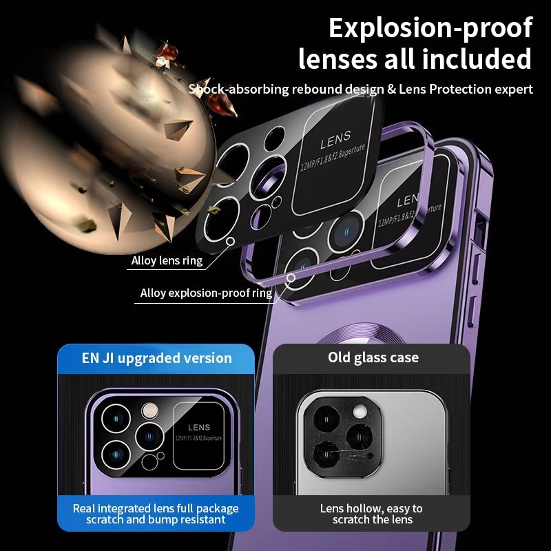 Luxury HD Glass Apple iPhone Case, MagSafe Compatible, Ultra Thin Magnetic Large Window Design and Camera Lens Shield