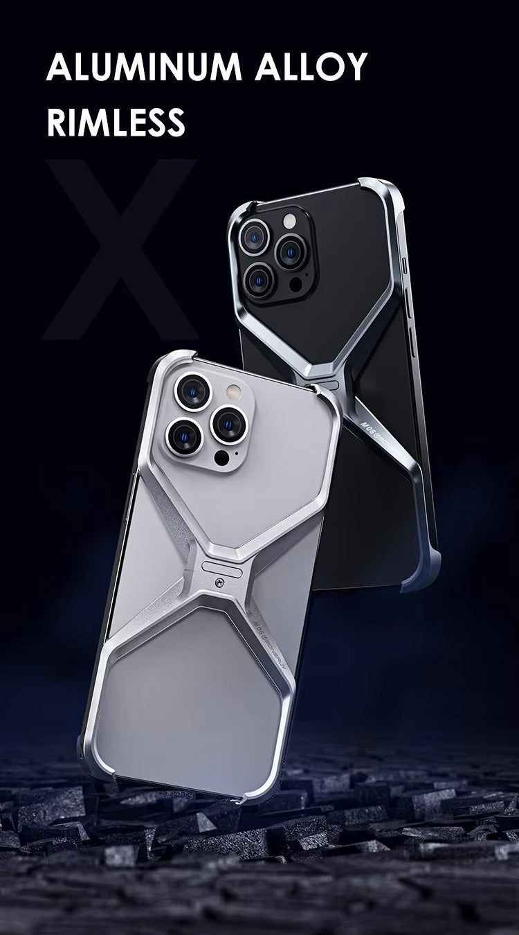 Luxury Apple iPhone Case, MagSafe Compatible, Camera Lens & Screen Protection, Ultra Thin, Shockproof, Magnetic Full All Around Cover – Rimless Aluminum X-Frame Case with Heat Dissipation & Removable Armor Design