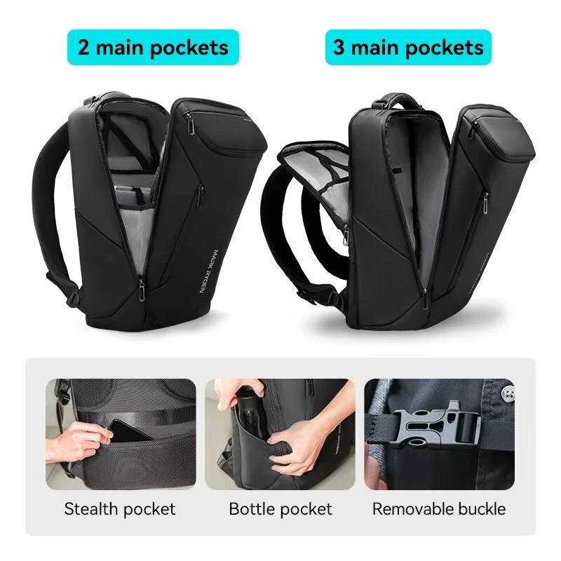 High Quality Waterproof Laptop Backpack for Men, USB Charging Travel Bag, Business Tech Rucksack Fits 17" MacBook