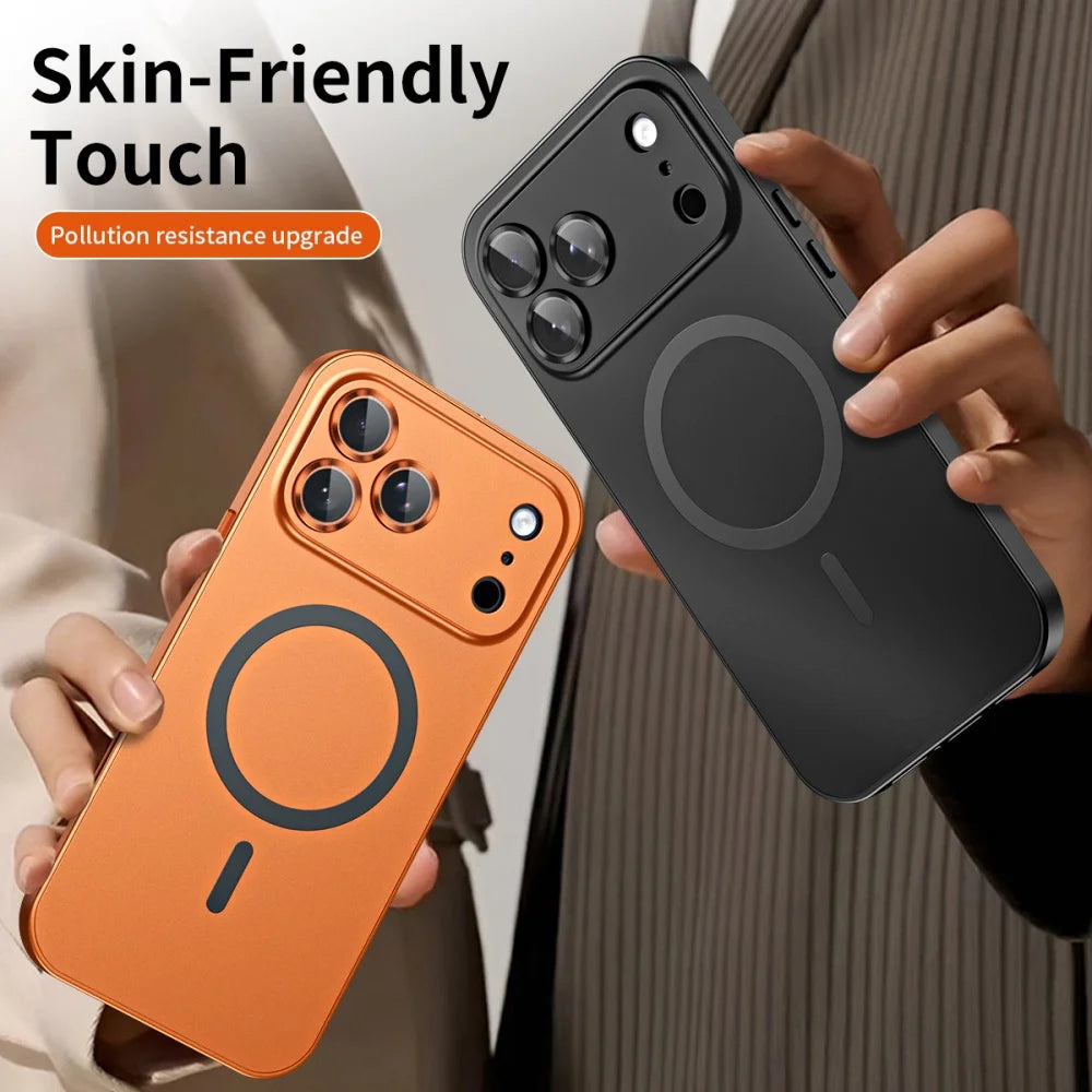 Premium iPhone Case MagSafe Compatible Magnetic Shockproof Cover with Camera Lens Protection Ultra Thin Full Protection Aluminum Metal Frame PC Back