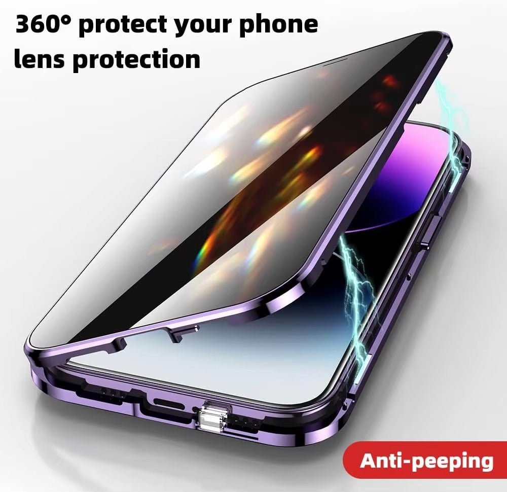 Premium Apple iPhone Case, MagSafe Compatible, Camera Lens & Screen Protection, Ultra Thin, Shockproof, Magnetic Full All Around Cover – Double Glass Anti-Peep Privacy Case with Magnetic Adsorption & Lens Protection