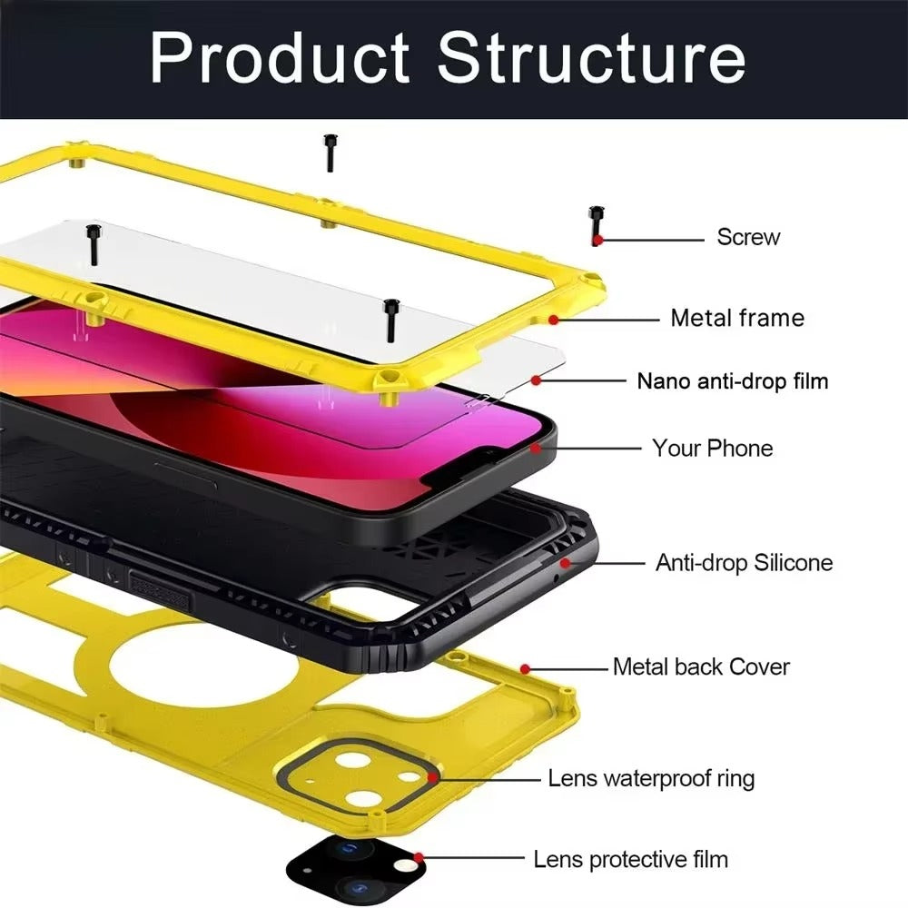 Robust Apple iPhone Case MagSafe Compatible, Camera Lens & Screen Protection, Cover with IP68 Waterproof Armor Design