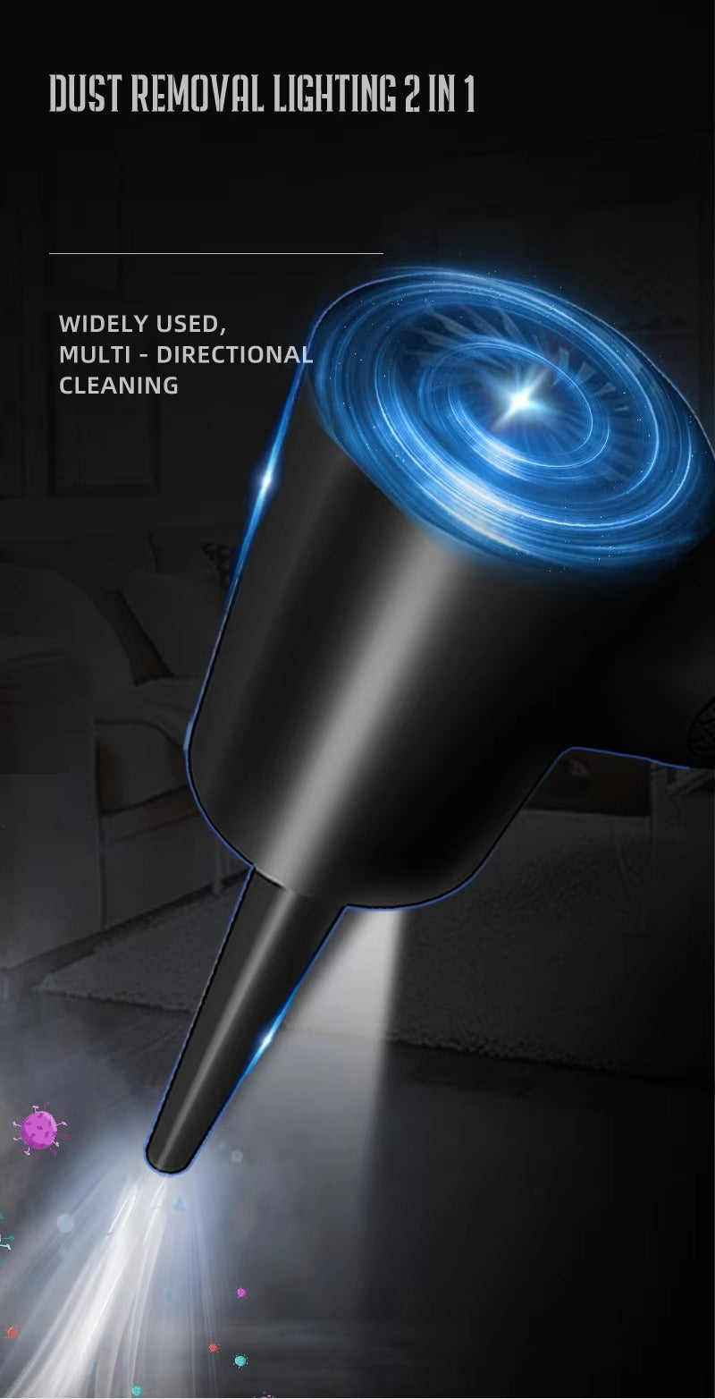 Powerful, Cordless, Compressed Air Duster for Computer, Air Blower with LED Light, for PC, Keyboard, Crumbs, Laptop, Car, Cleaning, Reusable, Portable