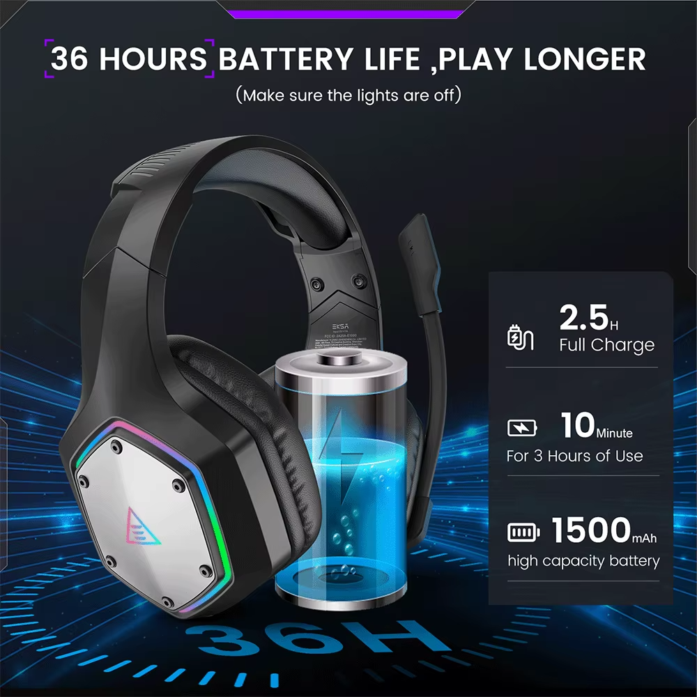 Premium 2.4GHz Wireless Gaming Headset for Mac & iPhone – Low Latency 7.1 Surround Sound Headphones with ENC Microphone