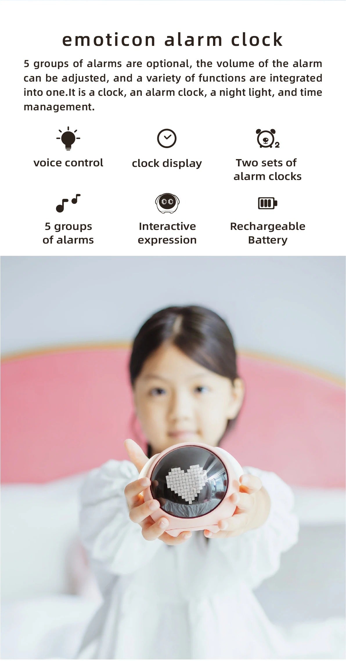 Luxury LED Digital Alarm Clock – Multifunction Voice Control Night Light with Snooze, Temperature Display, Dual Alarms, Music, Modern Home Design