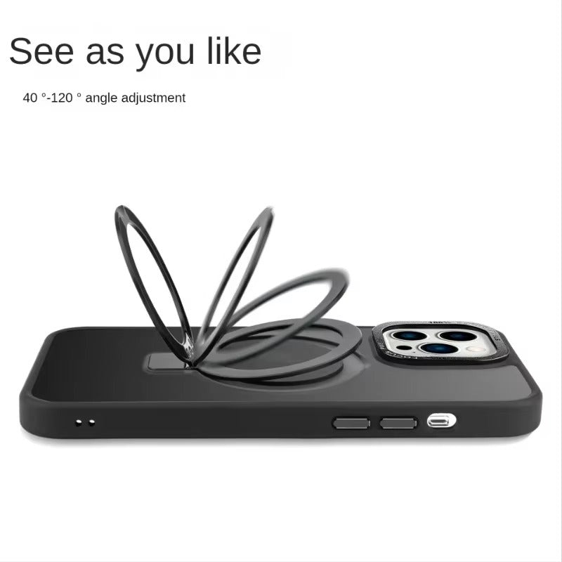 High Quality Apple iPhone Case MagSafe Compatible, Camera Lens & Screen Protection, Cover with Aluminum Stand & Metal Lens