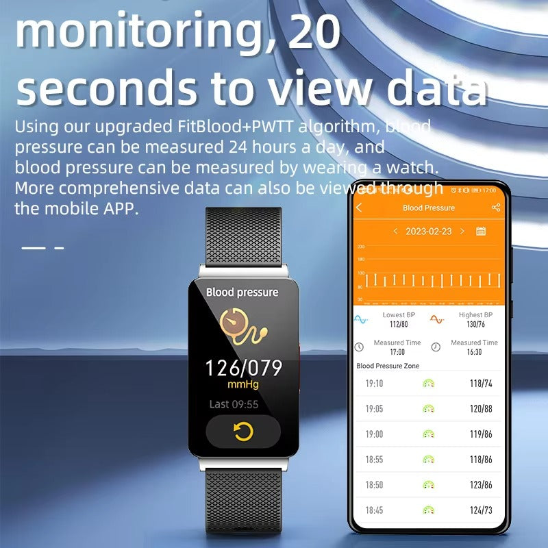 Premium Non-Invasive Blood Glucose Smartwatch – ECG, Heart Rate, Blood Pressure, Oxygen & Temperature Monitor, Waterproof Fitness Tracker with Touchscreen