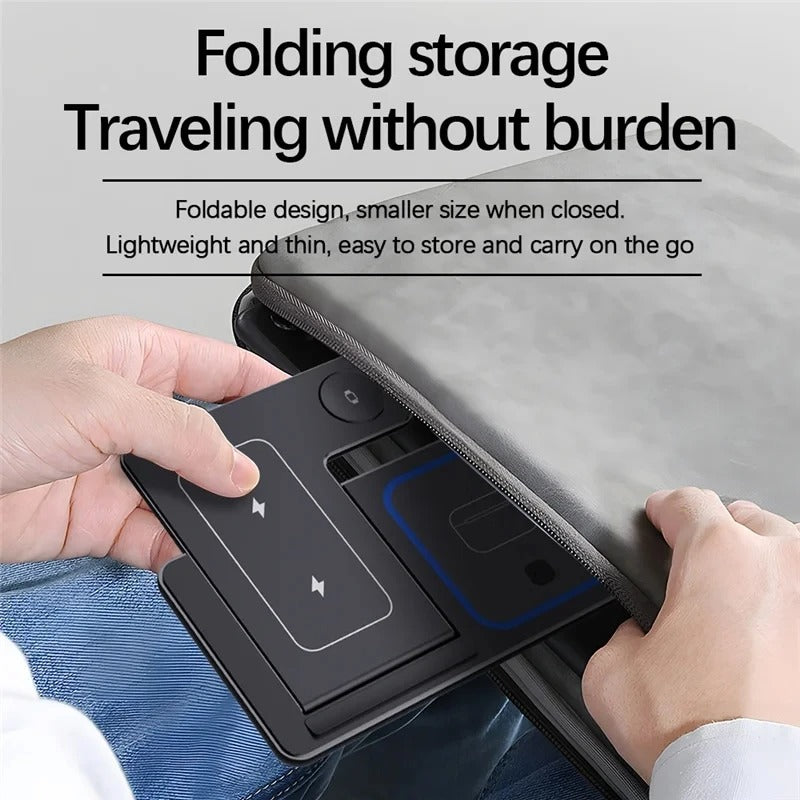 Premium 4 in 1 Wireless Charging Station with LED Light – Foldable Fast Charger Stand for Phones, Apple Watch, AirPods and Qi-Compatible Devices