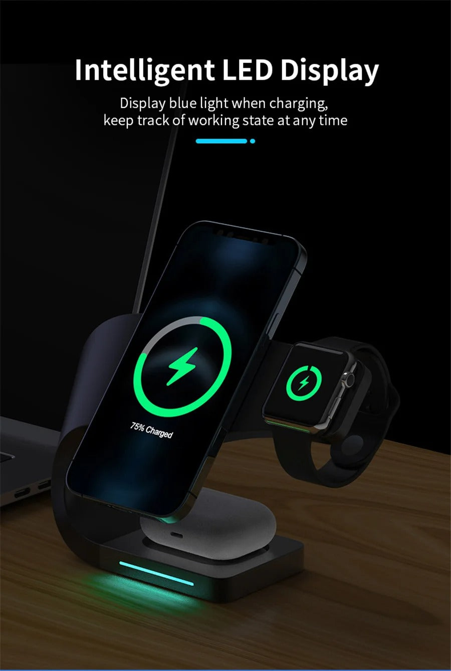 Premium 4 in 1 Magnetic Wireless Charging Station – 15W Fast Charger Dock with LED Indicator for Phones, Apple Watch, AirPods and USB Devices