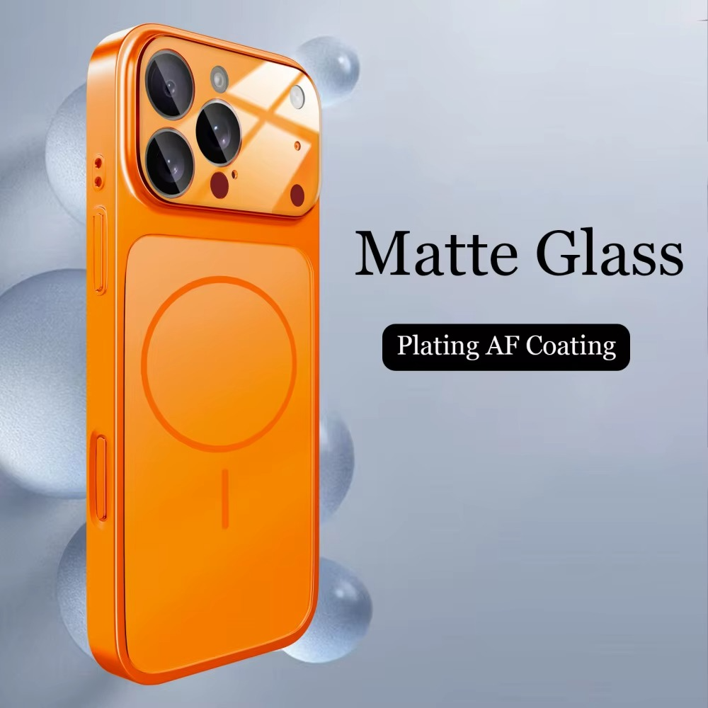 Premium Nano Matte Glass iPhone Case – MagSafe Compatible Magnetic Protective Cover with Shockproof Armor Frame and Camera Lens Protector