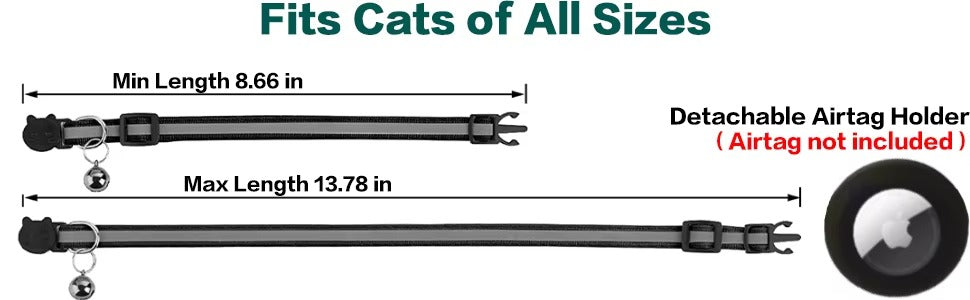 Premium Reflective Cat Collar with AirTag Holder – Adjustable Breakaway Design with Bell for Kittens and Small Pets 0.4" Wide