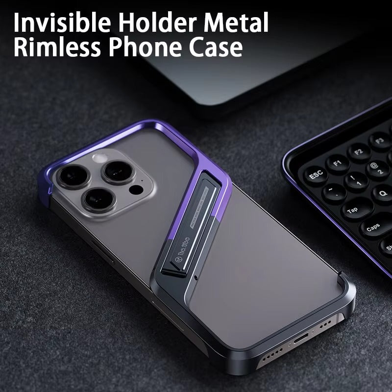 Premium Apple iPhone Case, MagSafe Compatible, Camera Lens & Screen Protection, Ultra Thin, Shockproof, Magnetic Full All Around Cover – Rimless Aluminum S-Type Case with Invisible Stand & Heat Dissipation Shell