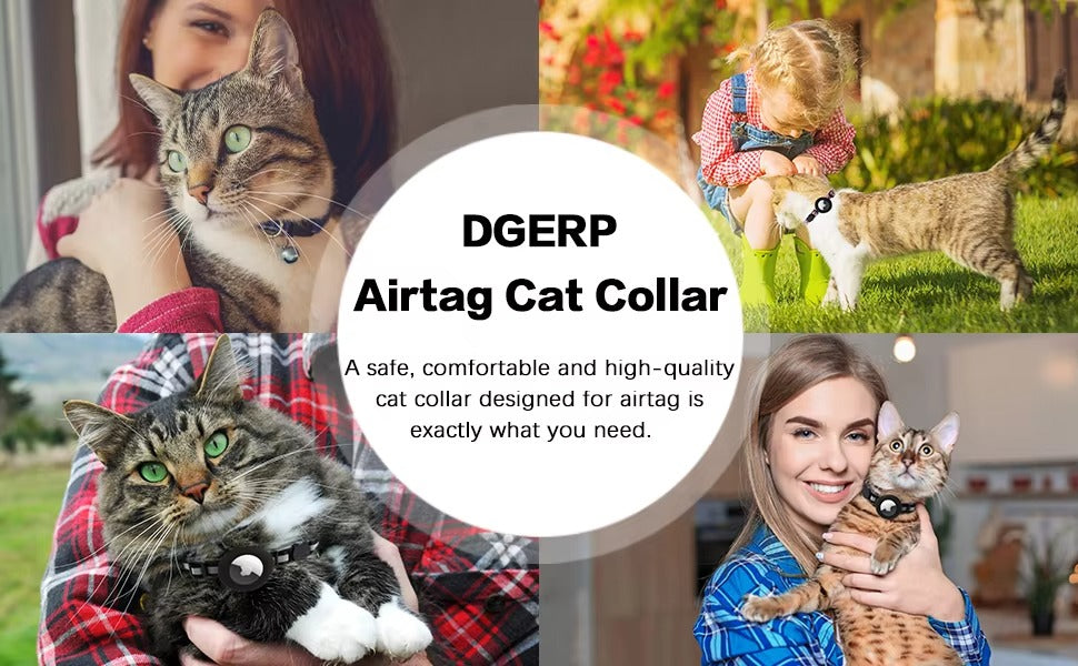 Premium Reflective Cat Collar with AirTag Holder – Adjustable Breakaway Design with Bell for Kittens and Small Pets 0.4" Wide