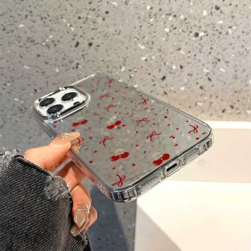 Luxury Apple iPhone Case, MagSafe Compatible, Camera Lens and Screen Protection, Ultra Thin, Shockproof, Magnetic, Full All Around Protection, Cherry Bow Mirror Cover
