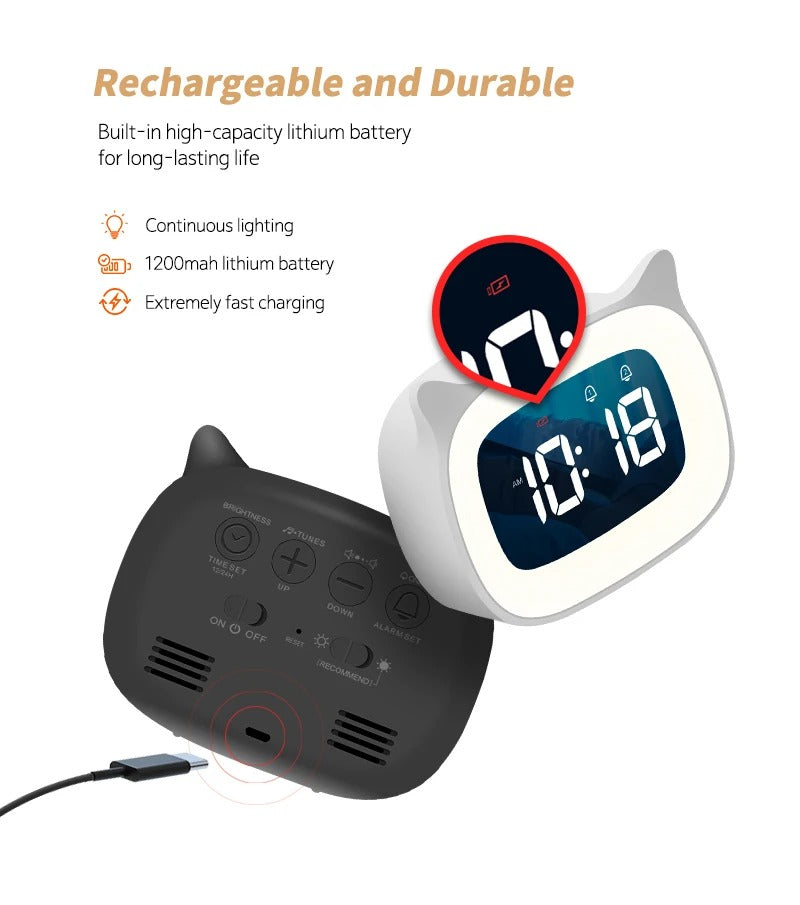 Premium Rechargeable LED Alarm Clock for iPhone Users – Touch Control Night Light, Always-On Display, 12/24H Music Desk Clock