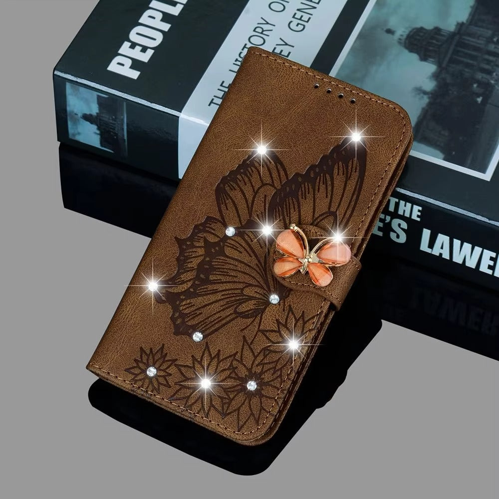 Luxury Apple iPhone Case, MagSafe Compatible, Camera Lens and Screen Protection, Ultra Thin, Shockproof, Magnetic, Full All Around Protection, Butterfly Glitter Wallet Cover