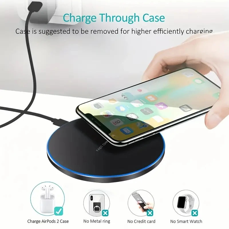 Premium 30W Wireless Charging Pad – Fast Induction Charger with Type C Connector, LED Indicator, Compatible with Apple iPhone, AirPods, iOS & Android Devices