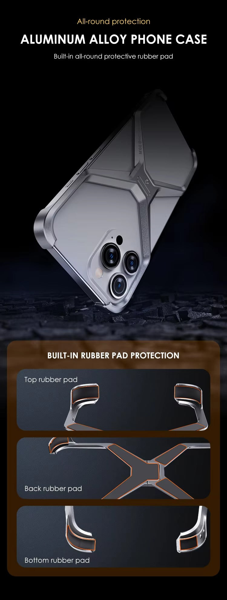Luxury Apple iPhone Case, MagSafe Compatible, Camera Lens & Screen Protection, Ultra Thin, Shockproof, Magnetic Full All Around Cover – Rimless Aluminum X-Frame Case with Heat Dissipation & Removable Armor Design
