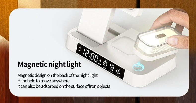 Premium 3 in 1 Wireless Charging Station – 30W Fast Charger Stand with Alarm Clock, Removable RGB Night Light for Phones, Apple Watch, Samsung Watch & AirPods