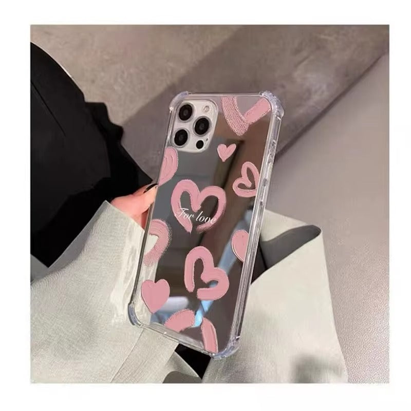 Luxury Apple iPhone Case, MagSafe Compatible, Camera Lens and Screen Protection, Ultra Thin, Shockproof, Magnetic, Full All Around Protection, Heart Mirror Girl Cover