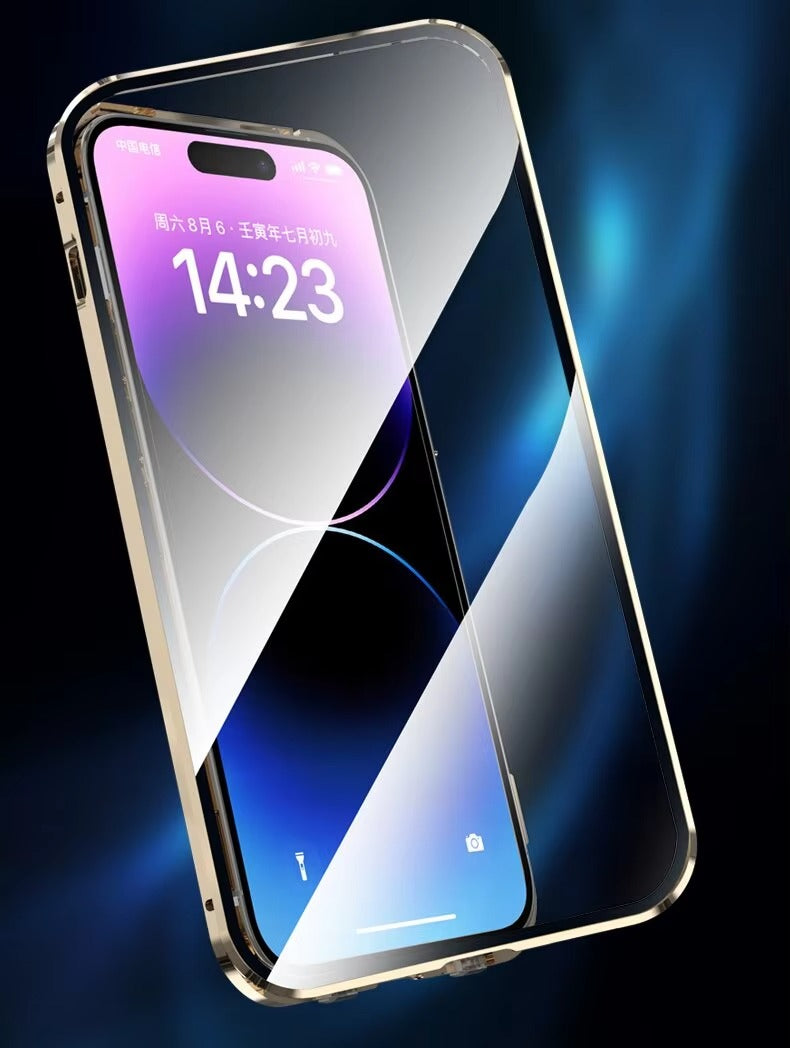 Premium Apple iPhone Case Ultra Thin Shockproof Magnetic Full All Around Protection Cover with Metal Frame Glass Design