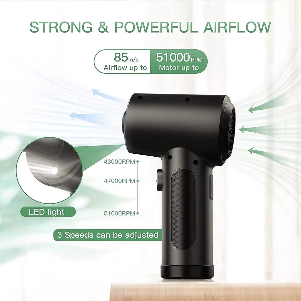 Powerful, Cordless, Compressed Air Duster for Computer, Air Blower with LED Light, for PC, Keyboard, Crumbs, Laptop, Car, Cleaning, Reusable, Portable