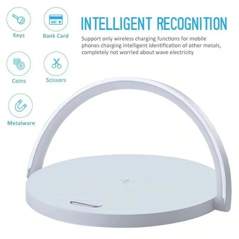 Multifunction 3 in 1 Wireless Charging Station – 10W Fast Charger Pad with LED Desk Lamp, Touch Night Light and Adjustable Stand for iPhone and Samsung